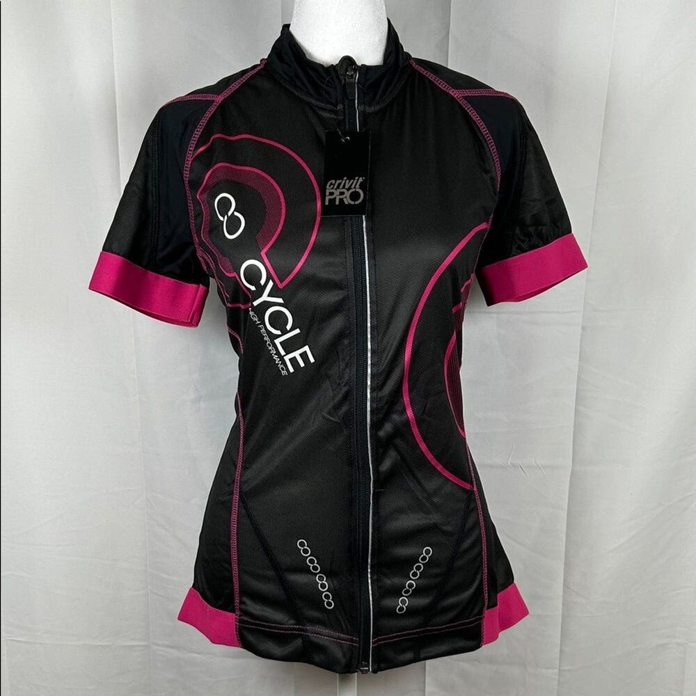 Crivit Pro Women’s Cycling Jersey Size Medium Black Pink New Athletic Spin